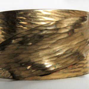 Vintage NAPIER CUFF BRACELET Hammered Gold Tone Large Leaf 80s Chic